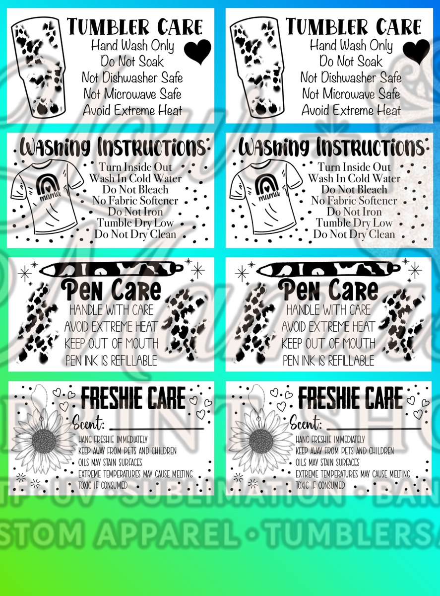 Printable Care Instruction Labels – Digital Download | Tumbler, Shirt ...